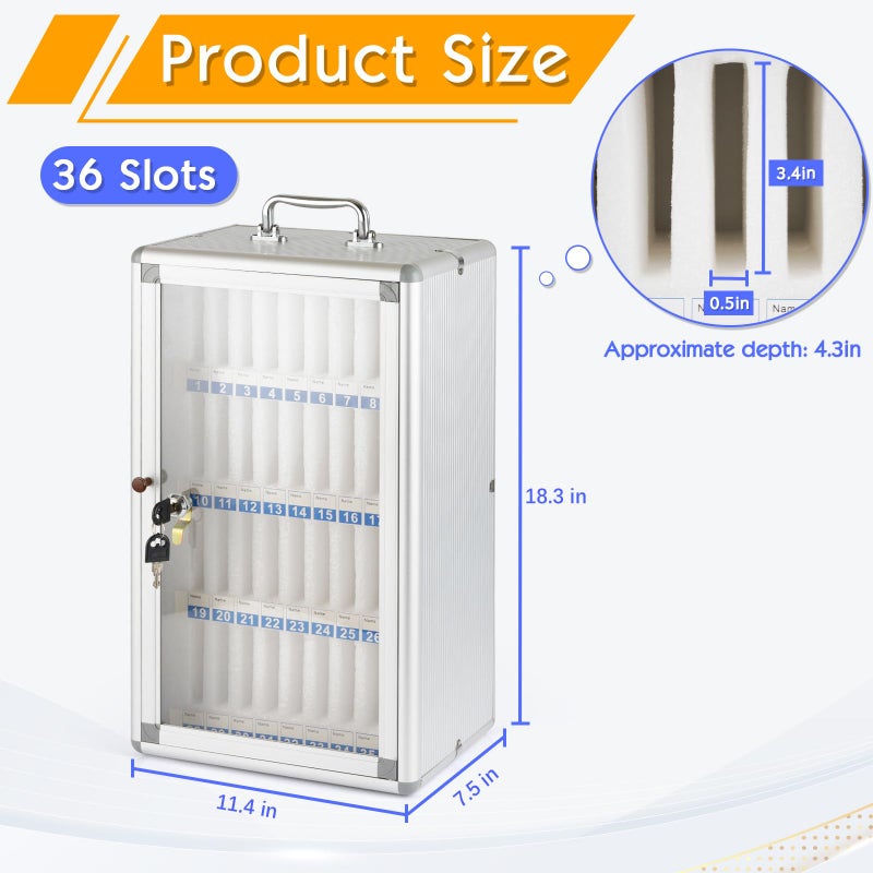 Ozzptuu 36 Slots Aluminum Alloy Pocket Chart Storage Cabinet for Cell Phones,Wall-Mounted with a Locked,Can be Carried by Hand (36 Slots) - Image 2